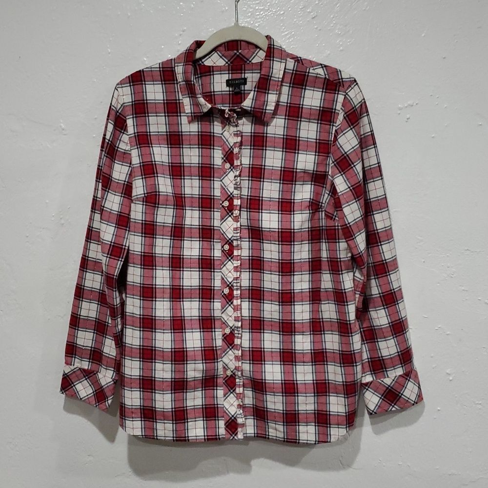 8 Piece Talbots Lot - 6 Button Down Shirts, 1 Blouse, 1 Dress - Size L - Picture 3 of 14